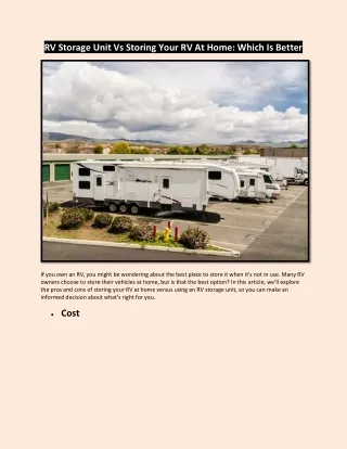 RV Storage Unit Vs Storing Your RV At Home