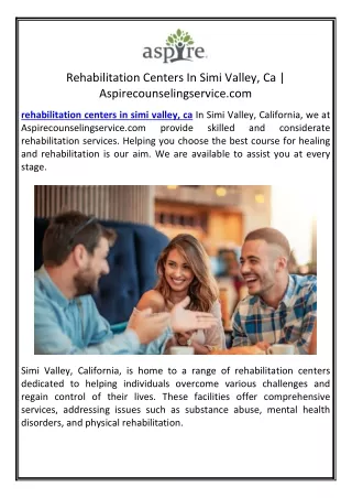 Rehabilitation Centers In Simi Valley, Ca | Aspirecounselingservice.com