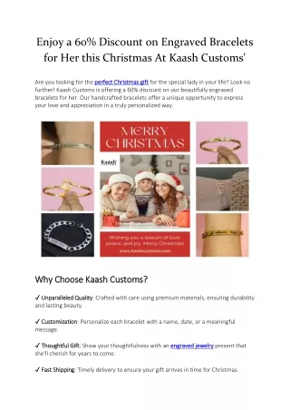 Enjoy a 60% Discount on Engraved Bracelets for Her this Christmas At Kaash Customs'