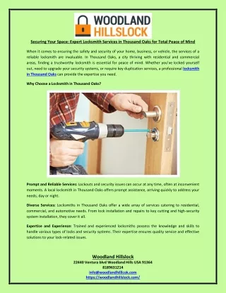 Securing Your Space Expert Locksmith Services in Thousand Oaks for Total Peace of Mind