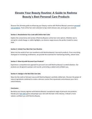 Elevate Your Beauty Routine: A Guide to Reshma Beauty's Best Personal Care Produ