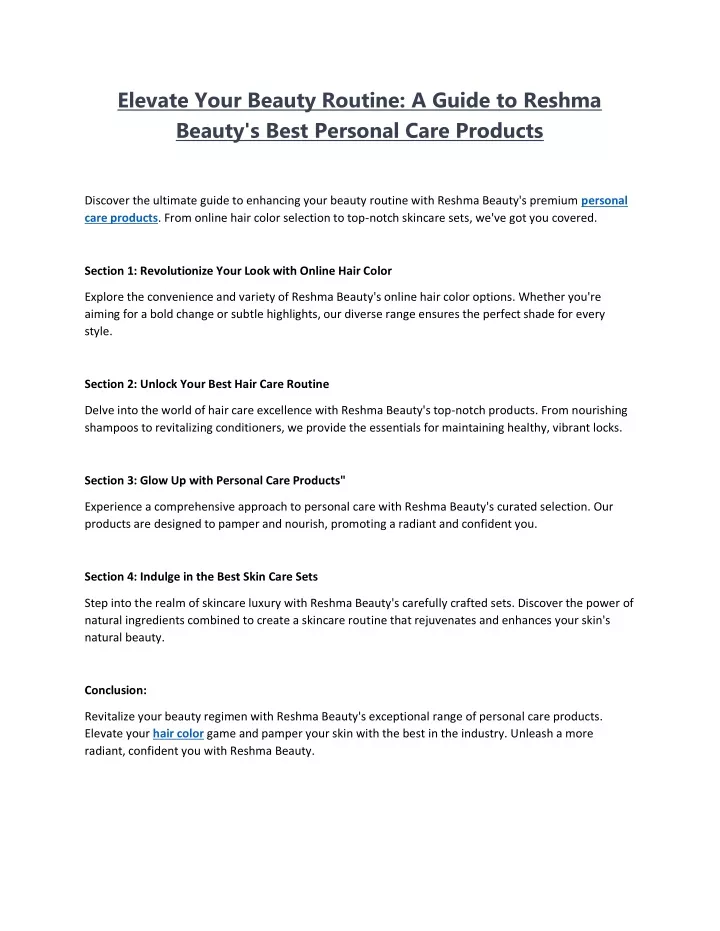 PPT - Elevate Your Beauty Routine: A Guide to Reshma Beauty's Best ...