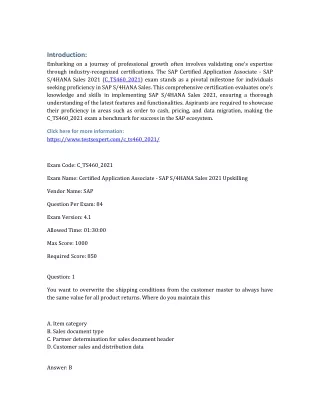 SAP C_TS460_2021 Exam SAP S/4HANA Sales with Comprehensive Question Answers PDF