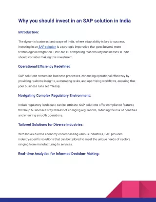 why you should invest in an sap solution in india