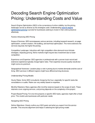 Decoding SearUnderstanding ch Engine Optimization Pricing: Understanding Costs a