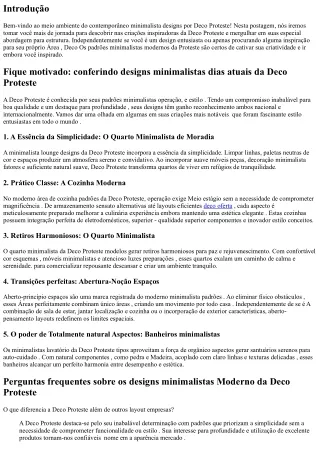 Fique  Encorajado: Explorando  Deco Proteste  Dias atuais  Minimalista  Modelos