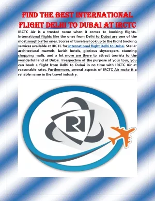 Find the best international flight Delhi to Dubai at IRCTC
