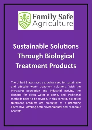 Sustainable Solutions Through Biological Treatment Products