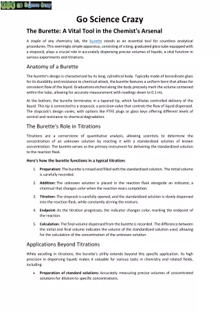 The Burette - A Vital Tool in the Chemist's Arsenal