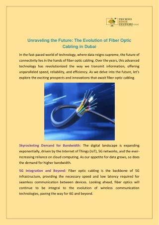 Unraveling the Future: The Evolution of Fiber Optic Cabling in Dubai