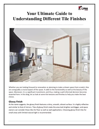 Your Ultimate Guide to Understanding Different Tile Finishes