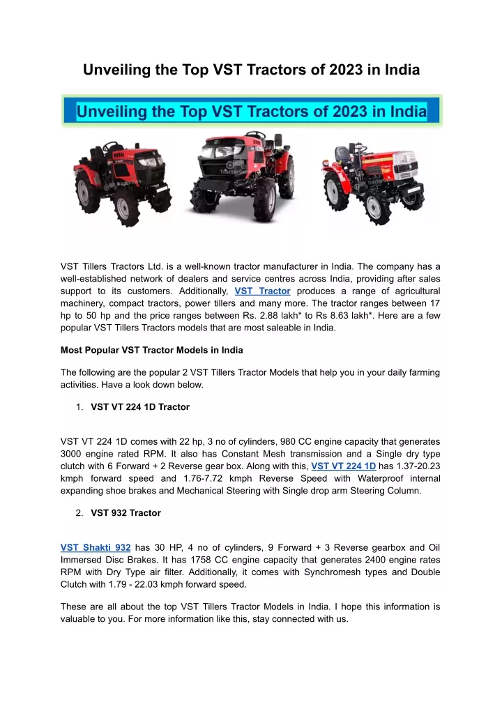 unveiling the top vst tractors of 2023 in india