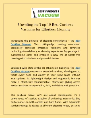 Unveiling the Top 10 Best Cordless Vacuums for Effortless Cleaning