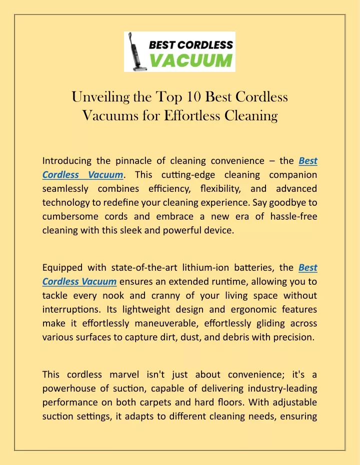 unveiling the top 10 best cordless vacuums
