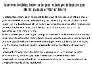 Functional Medicine Doctor in Gurgaon: Guides you to improve your internal diseases of your gut health