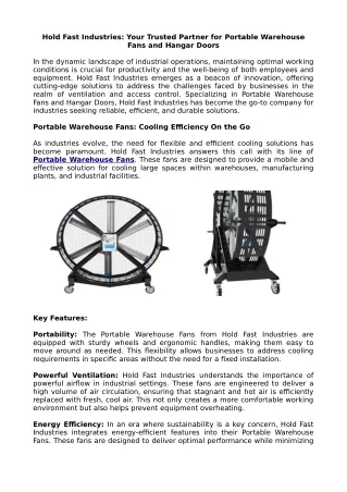 Hold Fast Industries: Your Trusted Partner for Portable Warehouse Fans and Hangar Doors