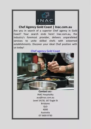 Chef Agency Gold Coast  Inac.com.au