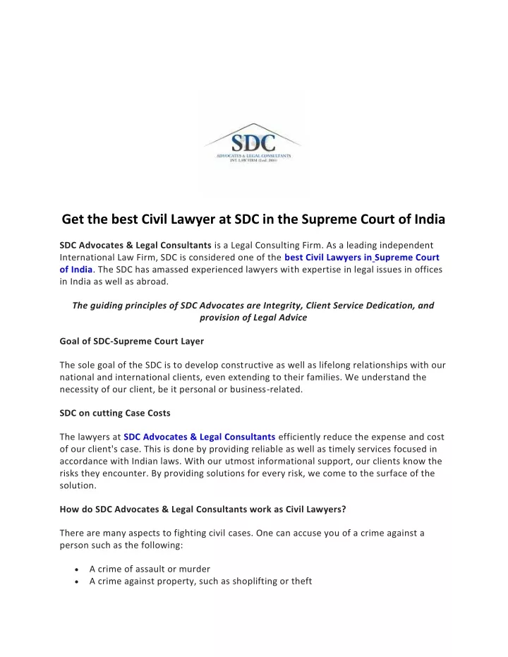 get the best civil lawyer at sdc in the supreme