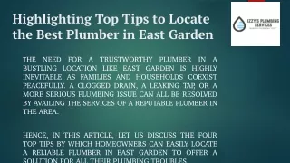 Highlighting Top Tips to Locate the Best Plumber in East Garden