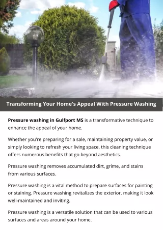 Transforming Your Home's Appeal With Pressure Washing
