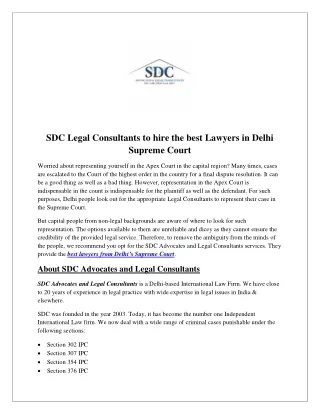 SDC Legal Consultants to hire the best Lawyers in Delhi Supreme Court