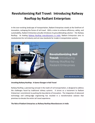 Revolutionizing Rail Travel Introducing Railway Rooftop by Radiant Enterprises
