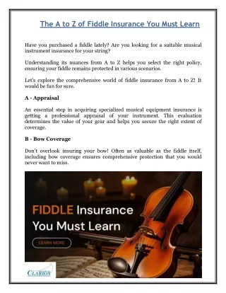 The A to Z of Fiddle Insurance You Must Learn