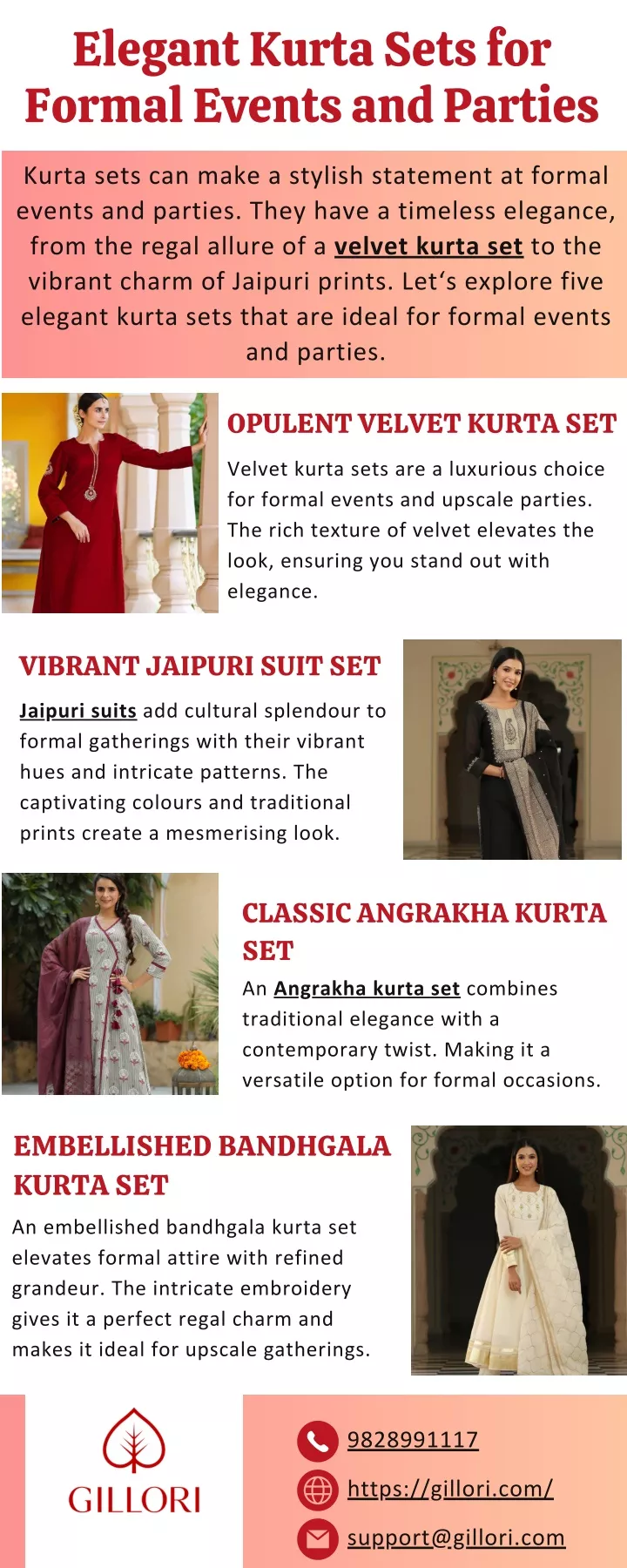 elegant kurta sets for formal events and parties