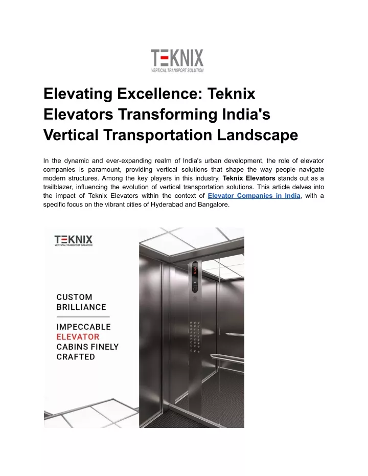 elevating excellence teknix elevators