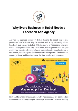 Why Every Business in Dubai Needs a Facebook Ads Agency