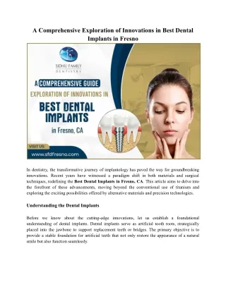 A Comprehensive Exploration of Innovations in Best Dental Implants in Fresno