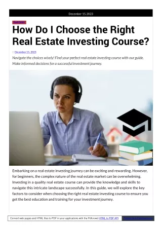 Choose the Right Real Estate Investing Course