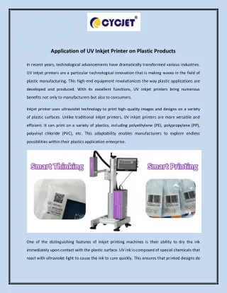 Application of UV Inkjet Printer on Plastic Products