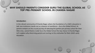Why Should Parents Consider guru the global school