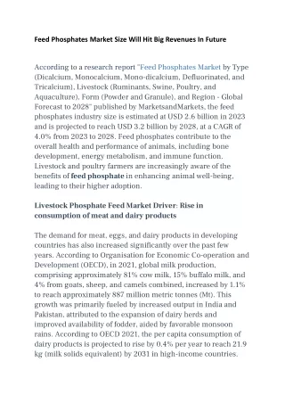 Feed Phosphates Market Size Will Hit Big Revenues In Future