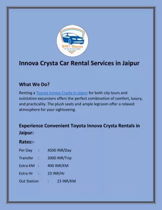 Innova Crysta Car Rental Services in Jaipur