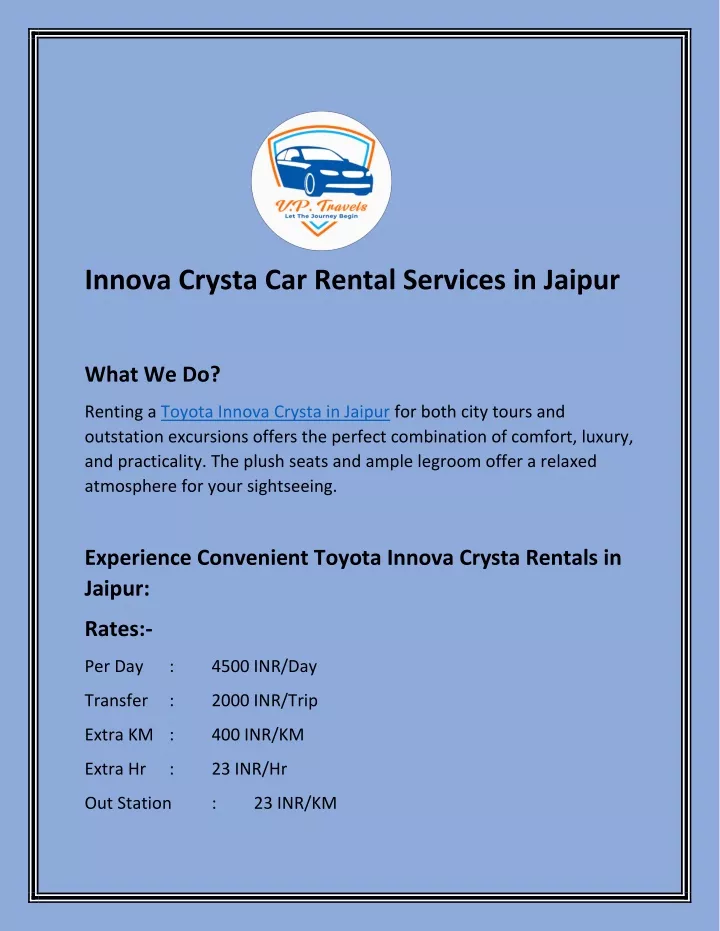 innova crysta car rental services in jaipur