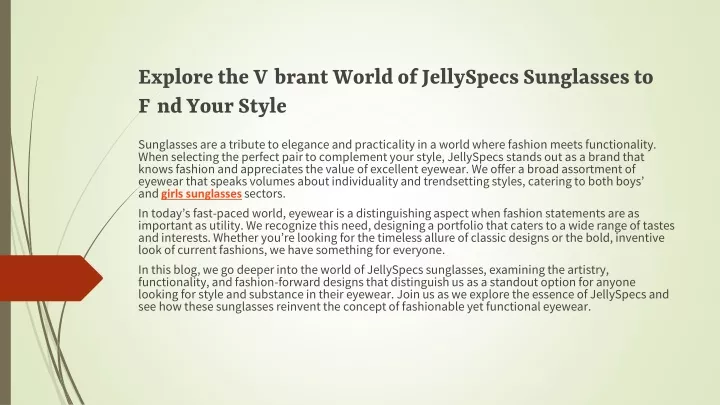 explore the vibrant world of jellyspecs sunglasses to find your style