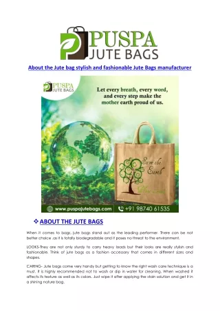 About the Jute bag stylish and fashionable Jute Bags manufacture