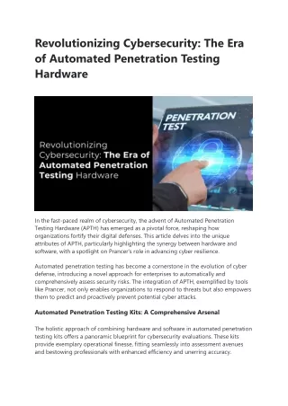 Revolutionizing Cybersecurity: The Era of Automated Penetration Testing Hardware