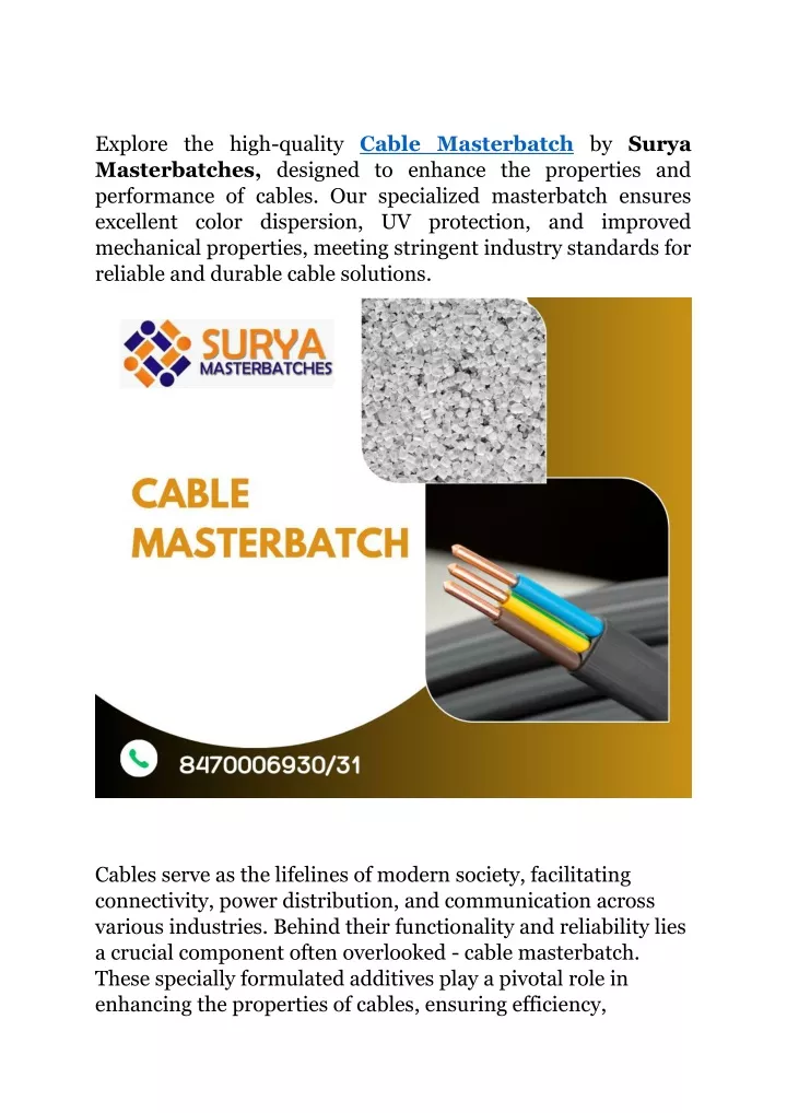 explore the high quality cable masterbatch