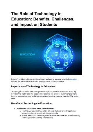 The Role of Technology in Education_ Benefits, Challenges, and Impact on Students