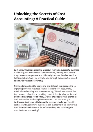 Unlocking the Secrets of Cost Accounting a Practical Guide