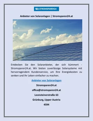 Anbieter von Solaranlagen | Stromsparen24.at