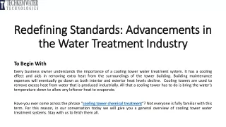 Redefining Standards Advancements in the Water Treatment Industry