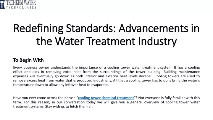 redefining standards advancements in the water treatment industry