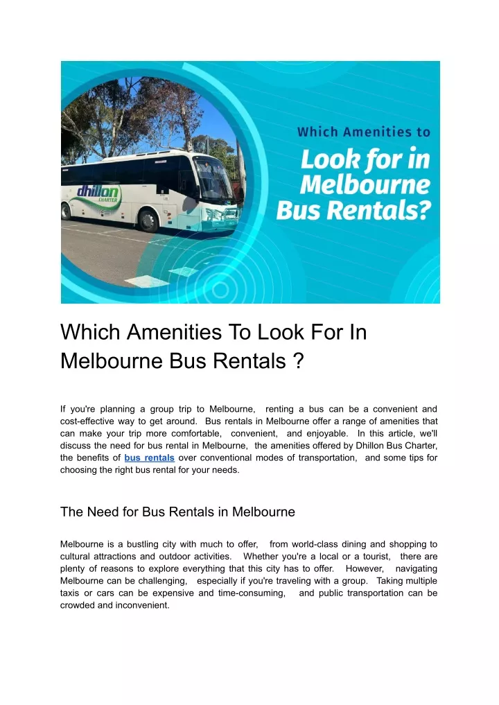 which amenities to look for in melbourne