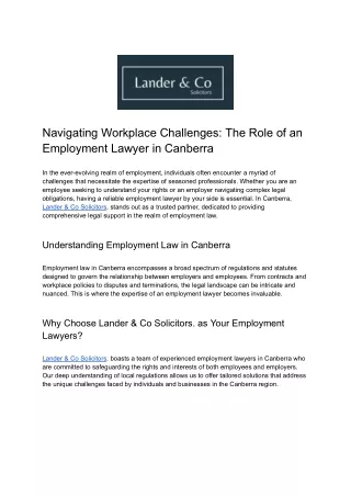 The Role of an Employment Lawyer in Canberra