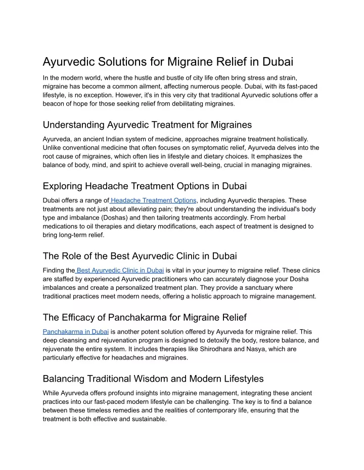 ayurvedic solutions for migraine relief in dubai