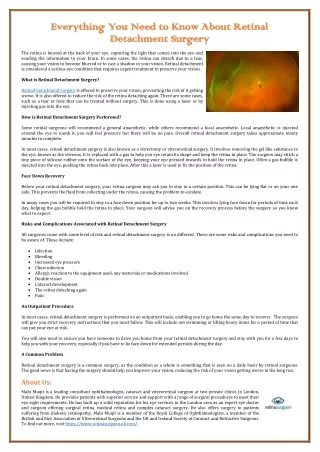 Everything You Need to Know About Retinal Detachment Surgery